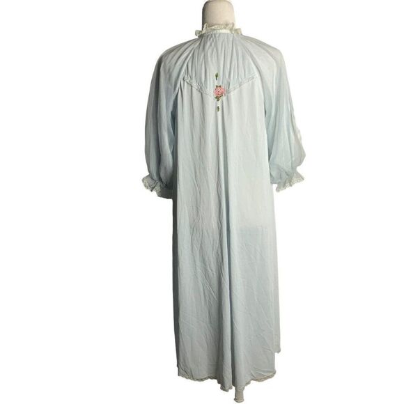 Vintage 50s Peignoir Robe Dressing Gown Lingerie M Blue Nylon Chiffon Lined - Picture 8 of 10